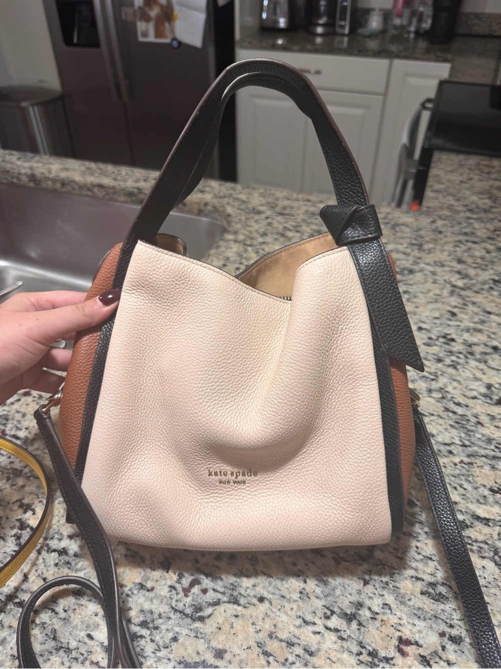 kate spade Cream, Brown & Black Pebbled Leather Hobo Shoulder Bag